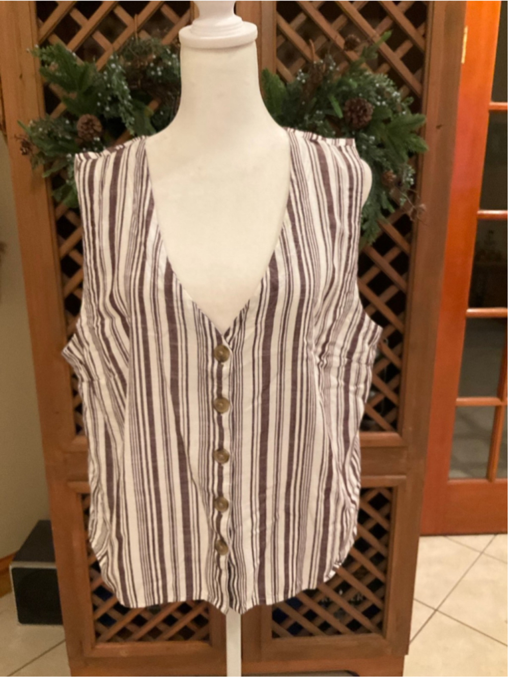 LOFT Boho Coastal Cotton Striped Button Front Vest Size Large